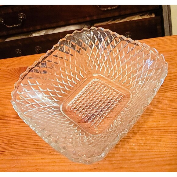 Anchor Hocking Glass Early American Clear VTG Basket weave Candy Fruit Bowl - Picture 9 of 10